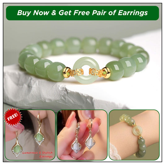 Green Natural Hetian Jade Bracelet with FREE Hetian Jade Earrings