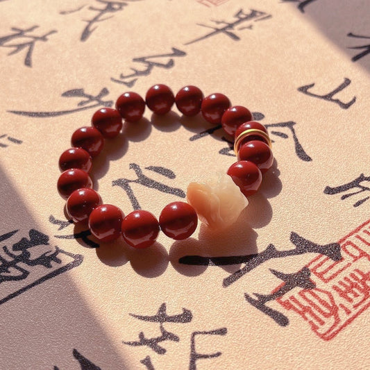 Red Bead Natural Gemstone Bracelet With A Captivating Lion Head Charm